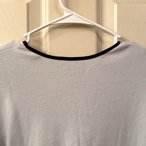 LL Bean Cardigan Sweater Pale Blue Lightweight Navy Trim Cotton Buttons WM SZ M - Picture 10 of 13